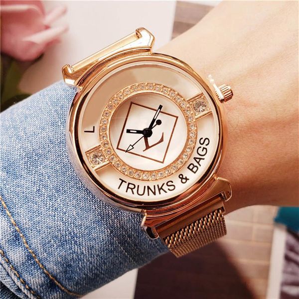

brand quartz watch for women lady girl crystal style steel metal magnetic band wrist watches l07184c, Slivery;brown