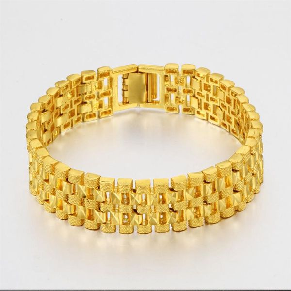 

wrist chain mens bracelet wide fashion 18k yellow gold filled thick chain bracelet link 20cm long2844, Black