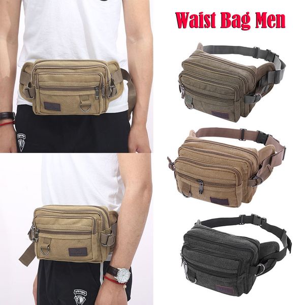 

waist bags men vintage travel zipper multi pocket belt waist bag outdoor canvas large capacity wallet fanny pack monedero con cremallera 230