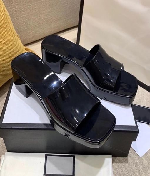 

luxury black slippers crystal sandals designer slides high heels rubber slipper summer beach thick flip flops platform alphabet sh5525878