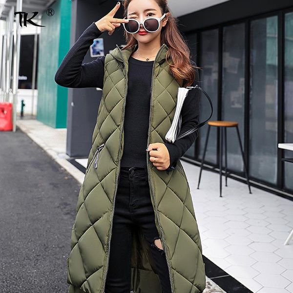 

vests women's sleeveless vest long down jacket solid korea hooded padded vests loose females 2022 ladies fashion casual winter coat, Black;white