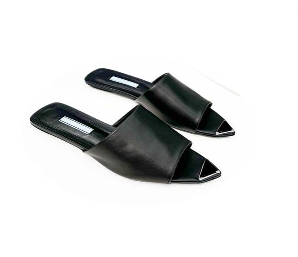 

classic embroidered fabric slippers enameled metal triangle logo slides designer womens printed black mules luxury platform sandal5422908