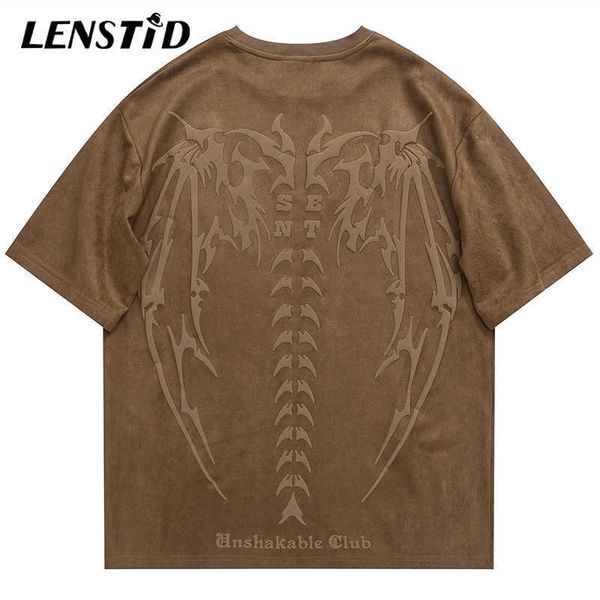 

men's t-shirts summer men suede short sleeve tshirts hip hop devil wing graphic print t shirts 2023 streetwear harajuku casual cotton, White;black