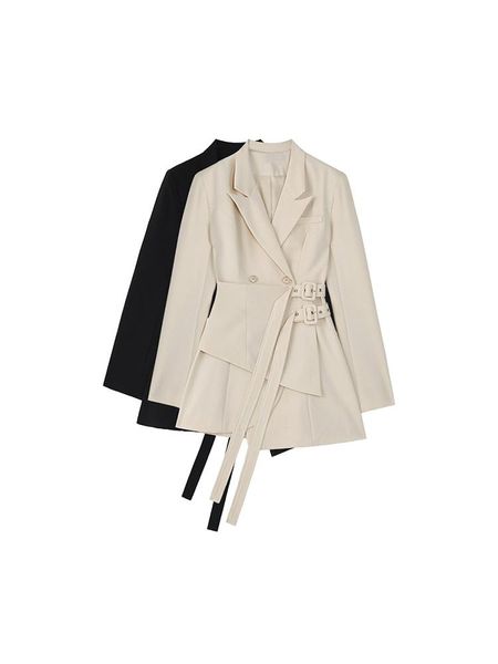

pants women irregular bandage spliced blazer new long sleeve oversize coat fashion notched collar long sleeve ladies outerwear jacket, White