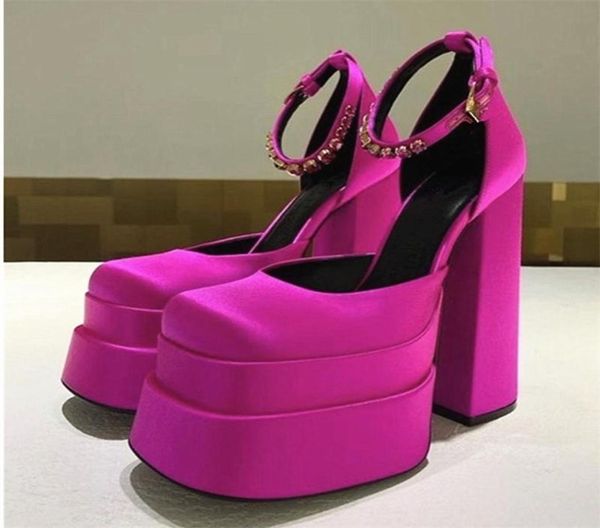 

luxury brand women high heesl shoes thick heel platform shoes square toe woman039s pumps party wedding shoes 2205147305750, Black