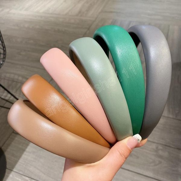 

fashion women's headband smooth pu leather hairband solid color turban spring headwear hair accessories, Slivery;white