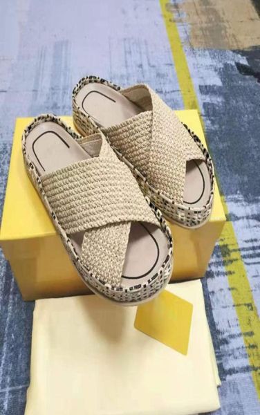 

2021 fashion pink stretch lace wedge heel flat slipper handmade woven slippers sandals women shoes brand designer crosstied size 1553412, Black