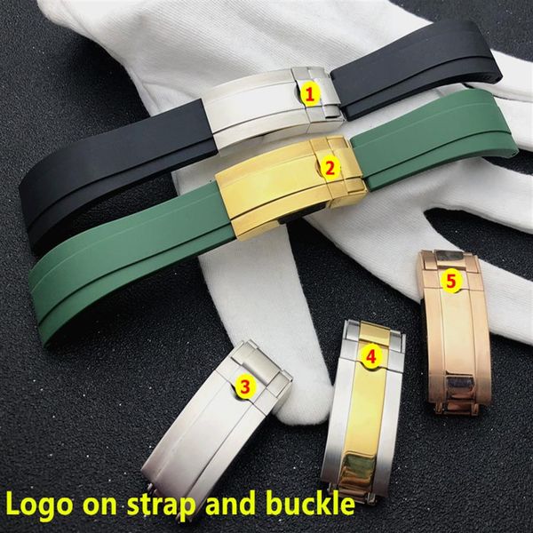 

soft 20mm black green silicone rubber watchband watch band for role strap for gmt oysterflex bracelet logo on260i, Black;brown