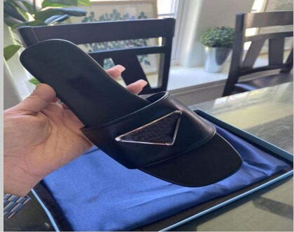 

2021 latest designer women039s slippers solid color flat bottomed mule word fashion summer leather sole 35404767412, Black
