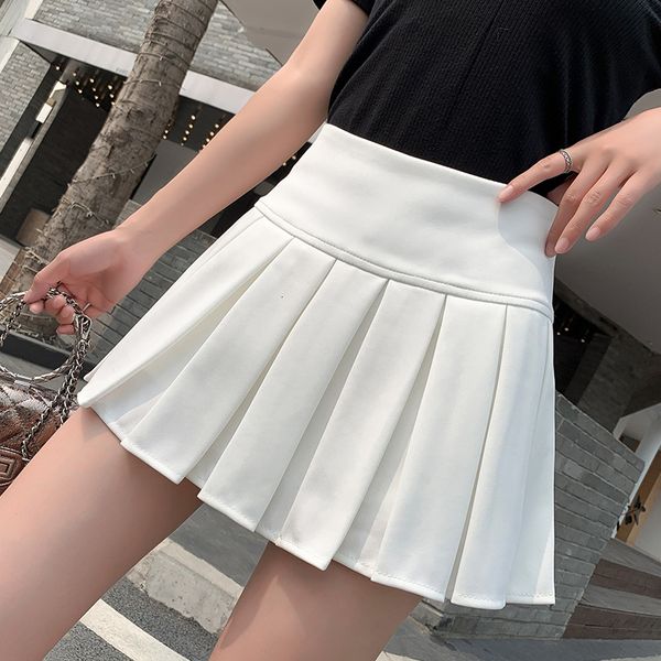 

skirts fashion women elastic high waist miniskirt pleated skirt show leg length slim a line skirts black white 230419