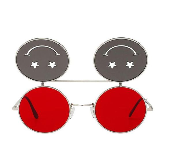 

new smiley face designer glasses for men and women flip up round fashion glasses party shades oculos de sol1213345, White;black