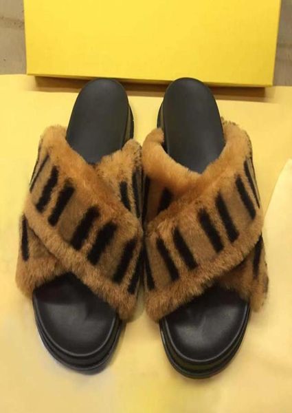 

designer women039s wool slide winter fur fluffy letter slippers warm and comfortable plush girl039s flip flop s3623527, Black