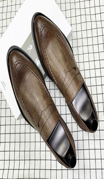 

men loafers breathable shoes plaid slipon business dress leather shoes british style pointed toes flats prom party wedding shoes 9821993, Black