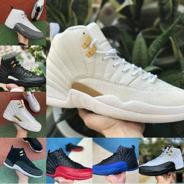 

university blue 12 12s men basketball shoes black dark grey reverse flu game royal indigo low metallic gold easter fiba taxi the master play