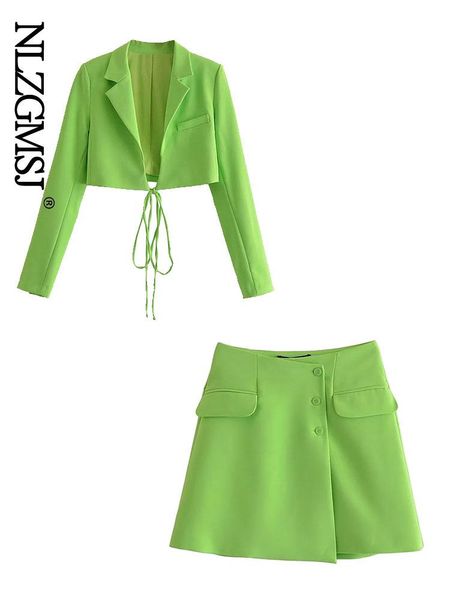 

pants nlzgmsj zbza women 2022 casual crop spring notched collar buckle strap detail wrap front slim green blazer jacket coat, White