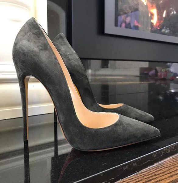 

casual designer lady fashion women shoes grey suede leather pointy toe stiletto stripper high heels zapatos mujer prom evenin4594196, Black