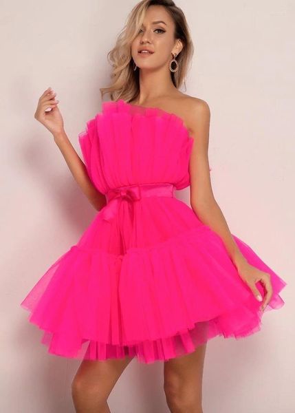 

casual dresses mesh solid pink ruched halloween dress women sashes strapless club loose backless high waist party vestido, Black;gray