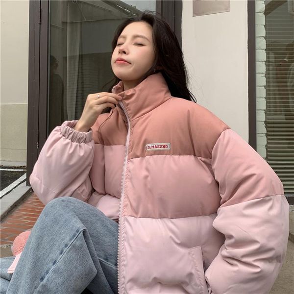 

leather women's gradient pink down jackets 2022 winter baggy comfortable coat thickening warm female puffer cotton padded jacket outwea, Black