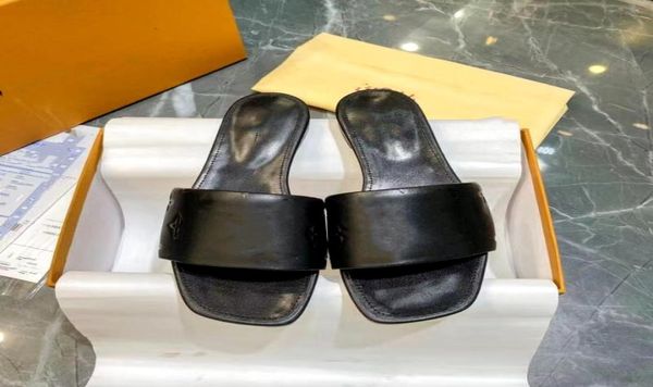 

bring a box designer classic slipper flat sandals fashion leather embossed letters ladies beach women039s shoes 356818084, Black