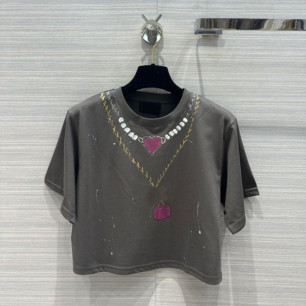 

2023 women's t-shirt runway fashion summer 2 colour women's printing pattern short t-shirt o-neck loose casual short sleeve tees, White