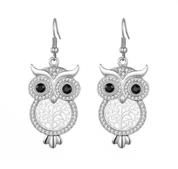 

designs exquisite luxury crystal animal big eye owl earrings long hooks hollow tree dangle earring for women lovely party charm je9320275, Silver