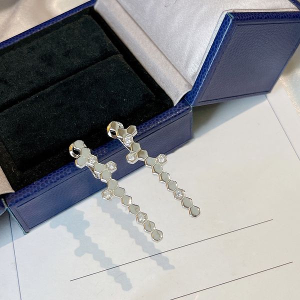 

honeycomb design 925 silver dangle earrings with diamonds long bar shaped ladies earrings personalised valentine's day gift