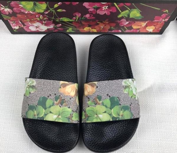 

2020 popular mens fashion slippers red white gear bottoms flip flops womens slides casual flats rubber sandals floral brocade slip2930911, Black