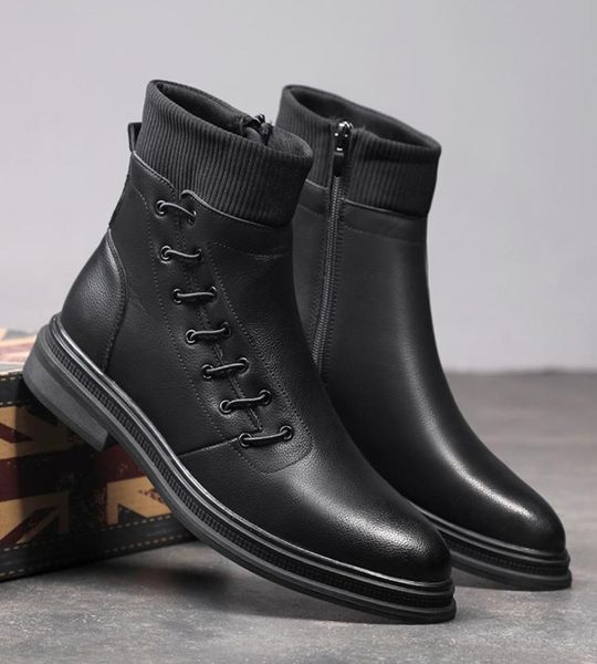 

korean style luxury men black ankle boots fashion side lace up trending short leisure shoes male platform botas size 38437412823