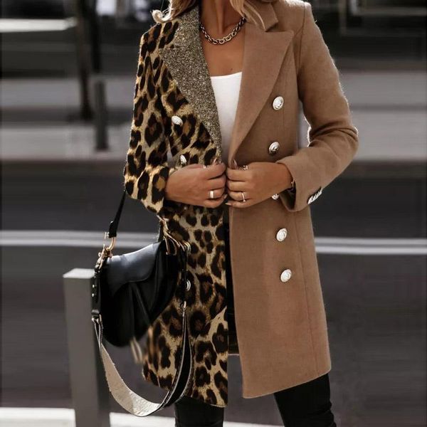 

fur 2022 office commuter loose outerwear fashion turndown collar double breasted coats women casual long sleeve solid woolen jacket, Black
