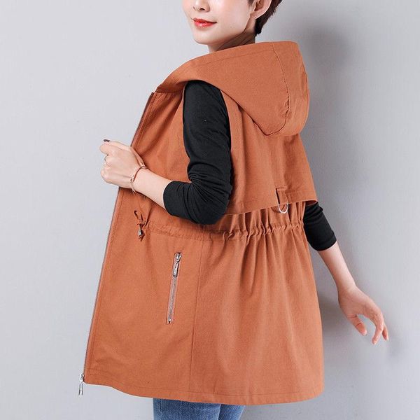 

vests 2022 women's vest jacket midlength spring autumn waistcoat new loose sleeveless jackets fashion zipper vest coat female 4xl, Black;white