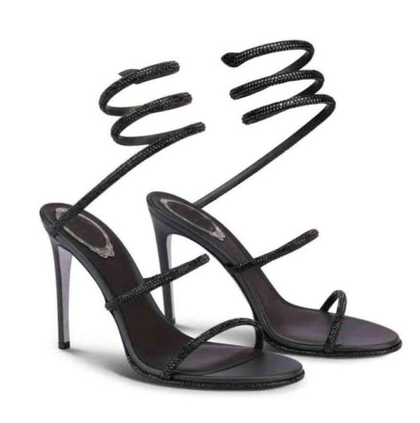 

renes c crystalembellished leather sandals shoes strappy women nice pumps luxury brands summer caovillas lady high heels pa3488769, Black
