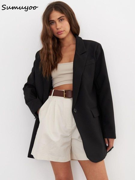 

pants sumuyoo chic women blazer singlebreasted suit jackets new autumn winter loose female blazer casual full sleeve outwear, White