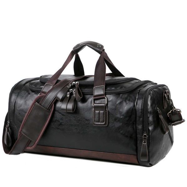 

pu leather large capacity travel bag men's business travel luggage bag travel backpack korean portable one shoulder luggage bag 230420