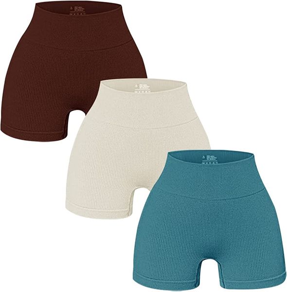 

womens yoga workout biker shorts - seamless ribbed high waisted booty shorts tummy control for running gym