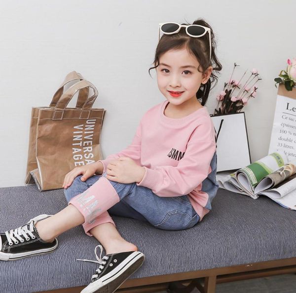 

girls sports suits fashion denim stitching clothing set for teenage girl spring autumn tracksuit kids clothes letter sportswear1 76209296, White