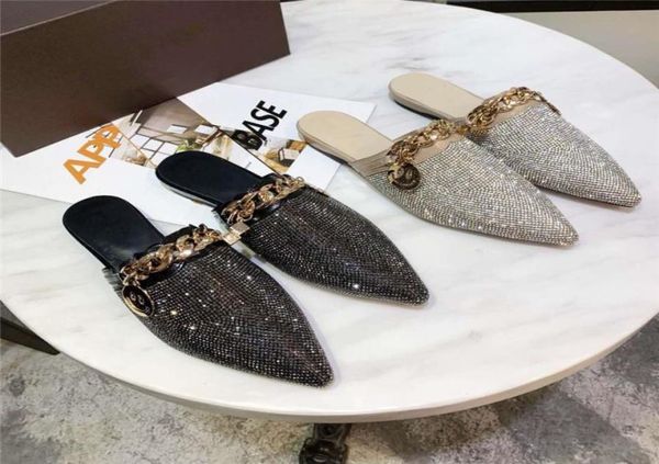 

fashion brand women shoes luxury flats designer slippers with box4977887, Black