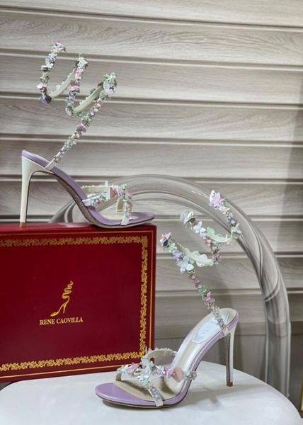 

luxury brand summer rene cleo satin sandals shoes flowers bouquet strappy party dress caovillas gladiator sandalias highest qualit2539436, Black