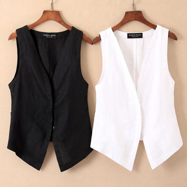 

vests new ol fashion women suit vest short style elastic waist slim elegant office big size female black white jackets plus size