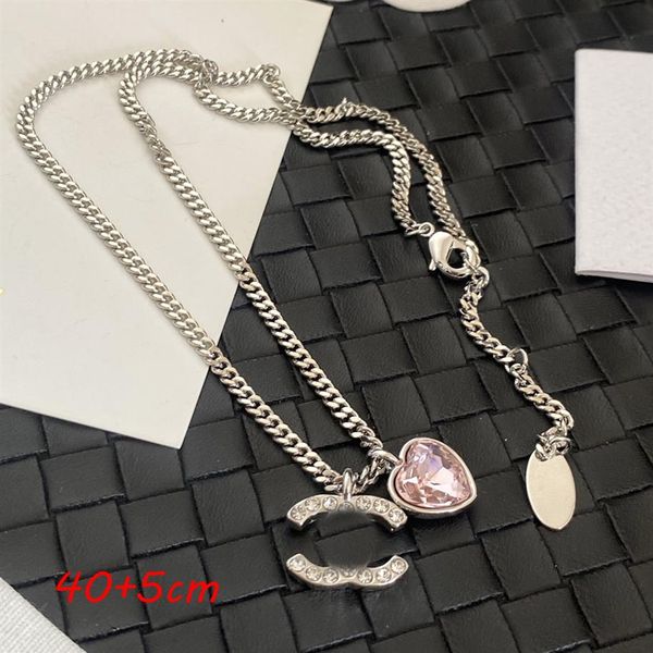 

womens copper designer brand letter pendant necklaces chains luxury heart crystal collar chain geometric 18k gold plated sweater n293s, Silver