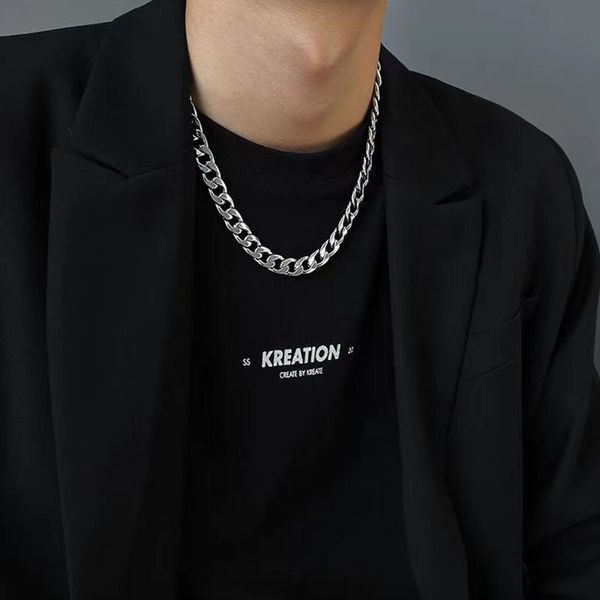 

cuba chain male tide silver fashion trend titanium steel necklace does not lose color chain europe and the united states hip-hop senior sens