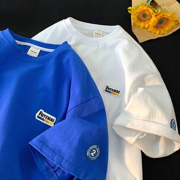 

men s t shirts gmiixder 2023ss cityboy t shirt klein blue short sleeved oversize shirt hong kong style trend versatile preppy hip hop 230420, White;black