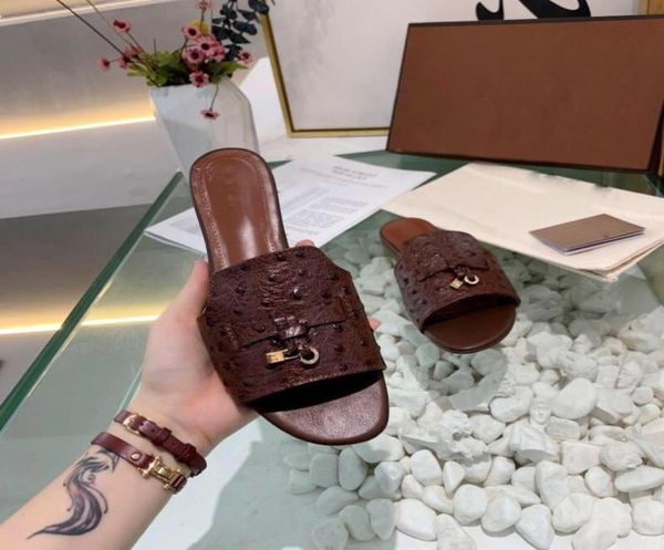

women designer sandal fashion designer slippers with lock summer slipper designer slides leather flip flops open walk6150534, Black