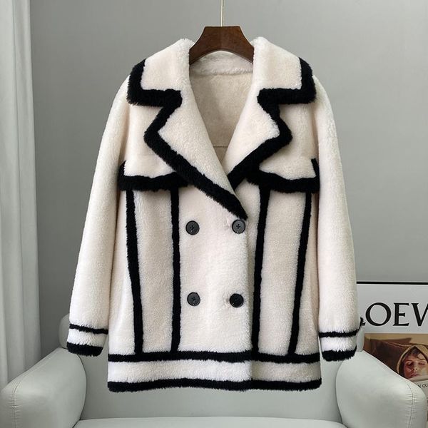 

fur pudi elegant fashion real wool fur coat winter soft casual jacket ct235, Black