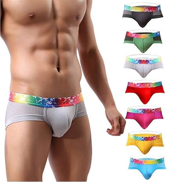 

men's underwear modal breathable mesh low rise rainbow belt boxer briefs spants258f, Black;white
