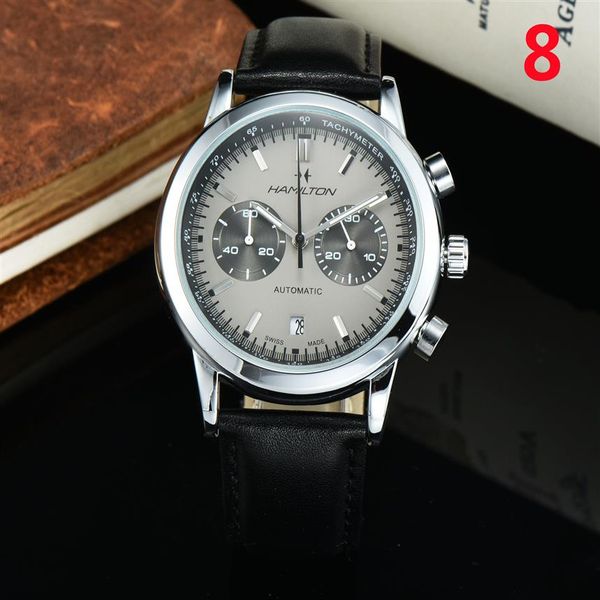 

2021 five stitches all dial working mens quartz watch luxury watches with calendar leather strap and mesh belt brand hamilt hi1945, Slivery;brown