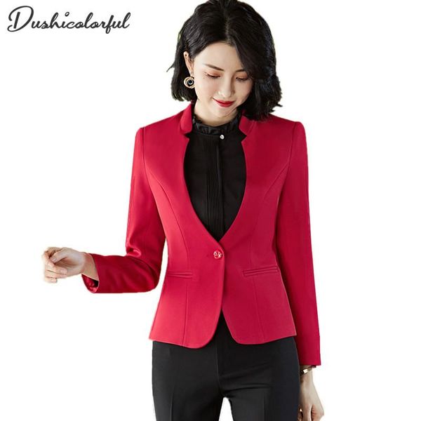

pants women blazer spring 2021 host suit jacket collarless professional office ladies workwear formal wear blackand red coat, White