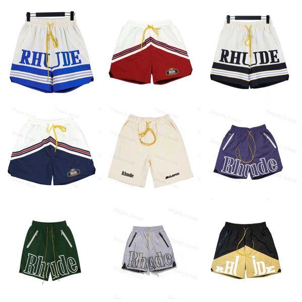 

designer rhude men's shorts summer fashion beach pants men street wear red blue black purple pants mens loose short size s-xl yh, White;black