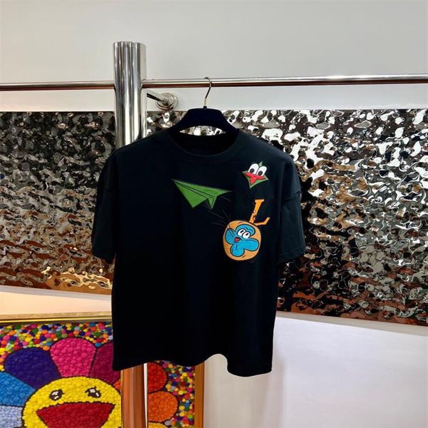 

2022ss early spring new high-grade cotton printed t-shirt round neck stitching pullover short sleeves size m-xxxl color black and 253l, Black;brown