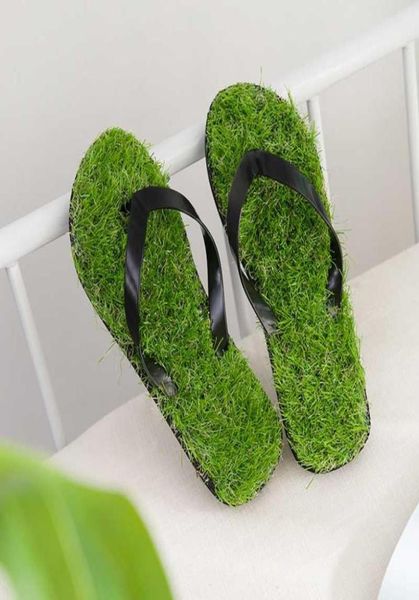 

slippers lawn flipflops for men women summer fashion simulation personality grass couple models outdoor beach shoes men9338446, Black