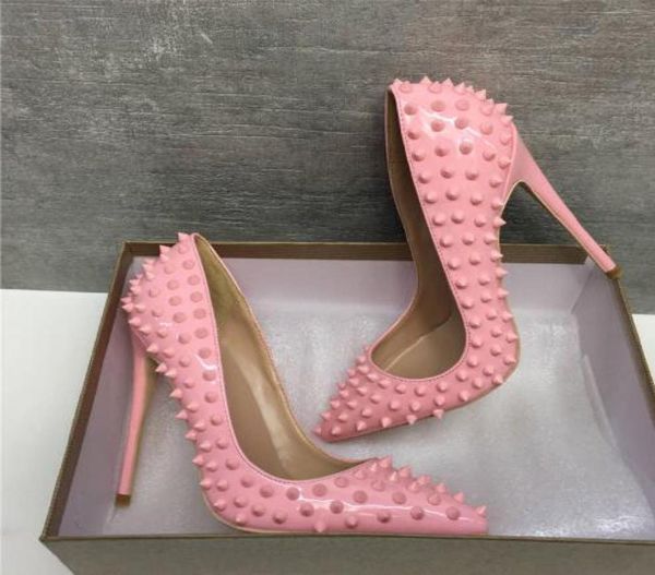 

new pink riveted thinheeled pointed highheeled shoes fashionable studded spiked women039s shoes party wedding dress shoe9444164, Black